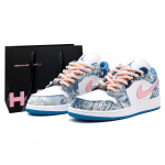 Jordan Air Jordan 1 Džinsinis, Odinis Atsparus įbrėžimams Atsparus įbrėžimams Žemi Senoviniai Krep&scaron;inio Batai Moteri&scaron;ki Mėlyni DM8947-100(Komanda-BOX) 35.5