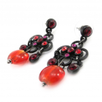 Les Tr&eacute;sors De Lily [J0470] - Boucles cr&eacute;ateur 'M&eacute;lusine' rouge noir raudona