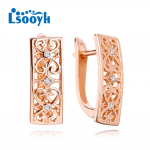 LSOOYH Clip Auskarai Rožinio aukso spalvos Madingi auskarai moterims Kvadratiniai kubiniai cirkonio auskarai, papuo&scaron;alai A