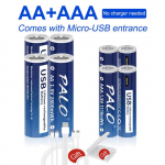 AA + AAA USB įkraunamos baterijos 1,5 V 2800 mWh AA ličio jonų baterija 1,5 V 1110 mWh AAA ličio baterija Greitas USB įkrovimas mėlyna