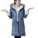 (SU)Madingi moteri&scaron;ki džinsai, storesnis džinsinis gobtuvas Palaidinė ilgomis rankovėmis, laisvas paltas
