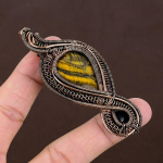 Natural Tiger Eye, Black Onyx Handmade Copper Wire Wrap Pendant 3.35 h5g76