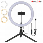 10 colių 26 cm žiedinis &scaron;viestuvas asmenukėms su mini stalo trikojo stovo telefono laikikliu LED žiedinis &scaron;viestuvas fotografijai &bdquo;YouTube&ldquo; &bdquo;TikTok&ldquo; balta