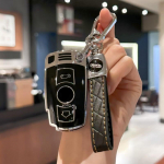 Automobilio raktų pakabuko dėklo dangtelis su PU odiniu raktų pakabuku, skirtas BMW E90 E60 E70 E87 3 5 6 serijai M3 M5 X1 X5 X6 Z4 E71 E72 E88 E89 E91 E92 juoda