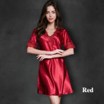 Seksuali &scaron;ilko satino naktinė suknelė trumpomis rankovėmis naktiniai nėriniai Miego suknelė V formos i&scaron;kirpte Naktiniai mar&scaron;kinėliai miegui Naktiniai drabužiai XXXL