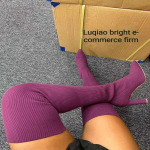 Moteris Vir&scaron; kelių Batai Žieminiai &Scaron;launų Megzti Elastingos Kojinės Batai &Scaron;ilti Seksualūs Stiletai Kulnai Smailianosiai Ilgi Batai 35-43 botas mujer 43
