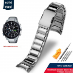 Skirta Casio EDIFICE serijos apyrankei EQB-500 EQB-501 EQB-800 EFR-303, su tvirtu lenktu galu, nerūdijančio plieno laikrodžio grandinėlė vyrams, 22 mm laikrodžio dirželis 22mm-width sidabras