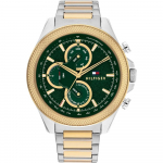 Tommy Hilfiger Vyri&scaron;kas chronografo laikrodis Žalias ciferblatas Dvispalvė apyrankė 1792079 auksas/sidabras