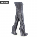 18 cm auk&scaron;takulniai batai su platforma Sexy Fetish SM Stulbinantys ploni vir&scaron; kelio &scaron;launų auk&scaron;ti batai Unisex plius 36-46 dydis 46 matinė juoda spalva