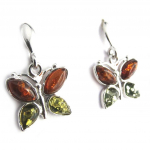 Les Tr&eacute;sors De Lily [N2151] - Boucles Argent 'Papillons' ambre cognac et verte(rhodi&eacute;) - 25x16 mm