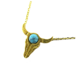 7bis [Q1513] - Collier artisanal 'Boho' (cr&acirc;ne de bison) turquoise dor&eacute; - 15x15 mm turkis