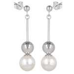 Les Tr&eacute;sors De Lily [Q4593] - Boucles Argent 'Perla' ivoire argent&eacute; (rhodi&eacute;) - 40x10 mm