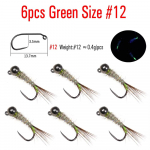 Bimoo 6vnt Juoda Volframo galvutė Fluorescent Oranžinė Rožinė Žalia Jig Fly Euro Nymph Perdigon Nymphs Greitai skęstantis upėtakių žvejybos masalas #12