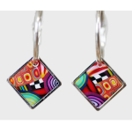 Les Tr&eacute;sors De Lily [R6468] - Cr&eacute;oles d'oreilles artisanales 'Colombine & Arlequin' multicolore argent&eacute; - 30 mm- 25x25 mm