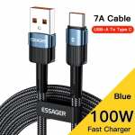 &bdquo;Essager 7A Type C&ldquo; USB kabelio laidas, skirtas &bdquo;Realme Oneplus OPPO 100 W&ldquo; greito įkrovimo USB tipo C laidui, skirtas &bdquo;Huawei P30 P40 Pro Samsung&ldquo; 2m mėlyna