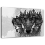 Feeby Canvas print, Black wolf on the background of forest and lake abstract