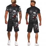 Naujovė Gothic Skull 3D Print mar&scaron;kinėliai/kostiumai Vasariniai &scaron;aunūs punk stiliaus mar&scaron;kinėliai + &scaron;ortų komplektas Asmenybės hiphopo gatvės aprangos sportinis kostiumas 3XL