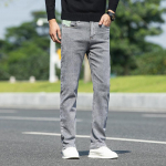 Pavasarį ir rudenį Nauji įprasti vyri&scaron;ki džinsai Vintage Wash Gray Slim Fit tiesios kelnės Vyri&scaron;kos kasdienės sportinės kelnės