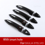 Skirta Alfa Romeo Giulia 952 Stelvio 949 2015 2016 2017 2018 Automobilio durelių rankenos dangtelio apdaila I&scaron;maniojo rakto anga TIKRA anglis No smart hole