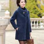 Mamos rudens ir žiemos drabužiai sustorintas &scaron;iltas paltas, didelis moteri&scaron;kas vidutinio ilgio audinės vilnos paltas XXL