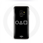 Coque pour Samsung Galaxy S9 Squid Game logo symboles cercle carre triangle Fond Noir juoda
