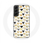 Coque pour Samsung Galaxy S22 Fond de texture abstraite coeurs noir jaune et gris