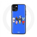 Coque pour Iphone 11 BTS BT21 Tata Chimmy Cooky Rj Koya Shooky Et Mang Jouent De la musique Fond Bleu