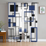&Scaron;iaurieti&scaron;kos Retro Geometrinės Abstrakčios Mėlynos Miegamojo Skaidrios Užuolaidos &Scaron;ventinė Dekoracija Langų Voilinis Tiulinis Užuolaida 135W x 244H(cm) x 2
