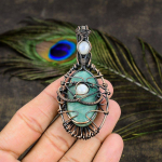 Natural Amazonite, Moonstone Gemstone Copper Wire Wrap Pendant 3.31 i2h52