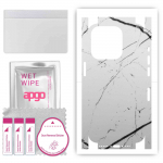 apgo Protective Skin Sticker for the back+sides compatible with Apple iPhone 15 Pro, Full Wrap Film, Foil, Vinyl - Pattern White Marble