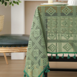 Retro megzta staltiesė, nėriniuota, žalia, tu&scaron;čiavidurė staltiesė, vintažinė, nerta apvali staltiesė, amerikieti&scaron;ko stiliaus, nėriniuota stalo užtiesalo dalis 140x100cm