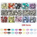 100/200 rinkinių Užsegamos spaustukais Įrankių rinkinys Užsegamos tvirtinimo detalės Metalinės įvairių spalvų siuvimo sagos 100 Sets