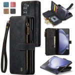 CaseMe Vintage odinis nuimamas magnetinis užtrauktukas Piniginės kortelės lizdas Flip telefono dėklas, skirtas Samsung Galaxy Z Fold 5 4 3 Fold5 Fold4 Fold3 Smūgiams atsparus dangtelis Samsung Galaxy Z Fold 3 juoda