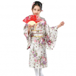 1 Japoni&scaron;ko kimono ry&scaron;kaus vy&scaron;nių žiedų spaudinio rinkinys Lengvas dėvėti Cosplay mokyklos pasirodymų kimono mergaitėms 150CM balta