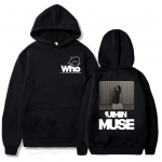 Megztiniai su gobtuvais Jimin Muse albumas Grafiniai megztiniai Kas mano &scaron;irdis laukia gėlių marginimo megztiniai Moletom Feminino žiemos moterys XL juoda