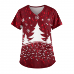 Moteri&scaron;ki madingi darbo drabužiai V formos i&scaron;kirpte trumpomis rankovėmis su ki&scaron;enėmis, marginti vir&scaron;utiniai drabužiai XXL vynas