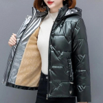 Auk&scaron;tos kokybės blizgus pūkinės medvilnės pamink&scaron;tintas striukė Moteri&scaron;ka žiemos madinga medvilninė striukė plius aksomo storio striukė L žalia