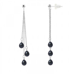 Boucles d'Oreilles - PERLINEA - V&eacute;ritables Perles de Culture Noires 5-6 mm - Or Blanc - Femme
