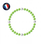 PERLINEA - Bracelet - V&eacute;ritables Perles de Culture d'Eau Douce Rondes 5-6 mm Vert Tonic - C&acirc;ble Elastiqu&eacute; - Bijoux Femme