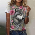 3d Wolf Print Moteri&scaron;ki mar&scaron;kinėliai Vasaros mados gyvūnų gotikiniai mar&scaron;kinėliai trumpomis rankovėmis O-kakleliu Hiphopo mar&scaron;kinėliai Negabaritiniai moteri&scaron;ki drabužiai S
