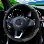 Automobilio vairo dangtelis neslystantis PU odiniai vairo dangteliai Tinka 37-38cm ACarbon Fiber Car Decoratio Automobilių priedai pilka
