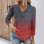 Moteri&scaron;ki 3/4 rankovių kasdieniai savaitgalio mar&scaron;kinėliai su V kaklu, laisvalaikio marginti mar&scaron;kinėliai, klostuoti mar&scaron;kinėliai Moteri&scaron;ka palaidinė L juoda