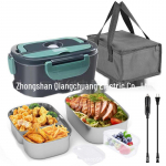 Įkraunama ne&scaron;iojama elektrinė prie&scaron;piečių dėžutė namams ir automobiliui &ndash; izoliuota ir &scaron;ildoma Dark green double liner suit. European standard 220V12V24V stainless steel liner + sealing ring + fork spoon + insulation bag tamsiai žalia spalva