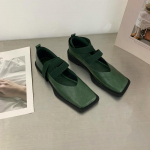 Maži odiniai batai moterims pavasariui 2024 nauji universalaus stiliaus madingi kvadratinės nosies plok&scaron;čiapadžiai seklios i&scaron;kirptės vieni batai tingūs mokasinai 40 žalia