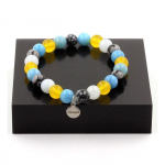 Pierres et Min&eacute;raux. Bracelet Perles Obsidienne Flocon de Neige + Agate jaune + Fabriqu&eacute; en France.
