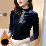 &bdquo;Half Turtleneck Plus&ldquo; aksominiai pastorinti mar&scaron;kinėliai moterims su rudens ir žiemos madingi &scaron;ilti mar&scaron;kinėliai ilgomis rankovėmis &bdquo;Gold Velvet Top&ldquo; 4XL