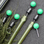 100 vnt. karpių žvejybos įtaiso dėklo priedai, atsarginiai smeigtukai karpių plaukams Ronnie Rig žalia