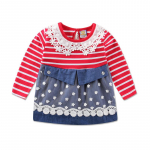 Vaikų mergaičių dryžuoti nėriniai nėriniai ilgomis rankovėmis vestuvių gimtadienio vakarėlio princesės suknelė vaikams, klostuotas sijonas, laisvalaikio ra&scaron;to kauboji&scaron;ko stiliaus suknelės 86 raudona