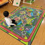 Vaiki&scaron;kas animacinių filmukų dėlionės kilimėlis greitkeliui &ndash; smagus kelių žemėlapio žaidimų kilimėlis vaikams ir tėvų bei vaikų kambariams 140x200 cm
