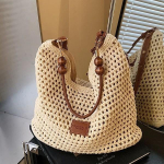 &Scaron;ventinis stilius Pintas krep&scaron;ys Moteri&scaron;kas Vasaros Naujas Mados Tu&scaron;čiaviduris Megztas Rankinis Krep&scaron;ys Didelės Talpos Kelioninis Pirkinių Krep&scaron;ys 38cm*14.5cm*34cm